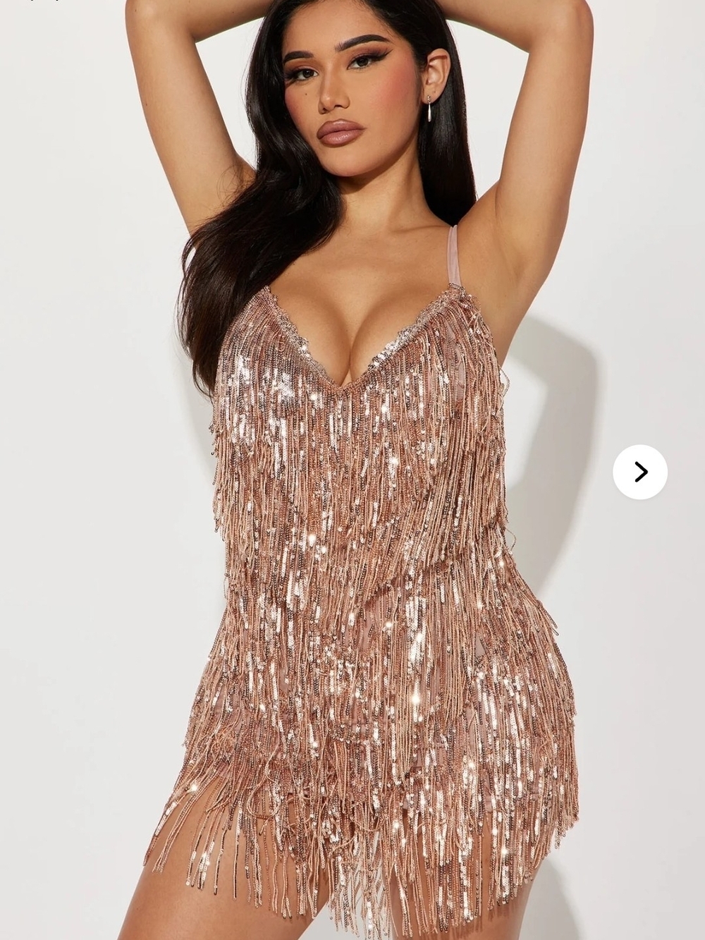 Sequin Fringe Mini Dress in Rose Gold